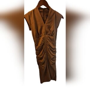 Nicole Miller Silk Rauched Brown Midi Dress Size 0